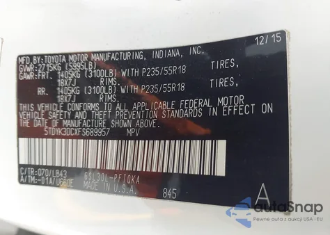 2015 Toyota Sienna Limited Premium 7 Passenger from USA, damaged, VIN 5TDYK3DCXFS689957